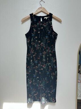 june & hudson Black Floral Sleeveless Midi Dress with Back Button